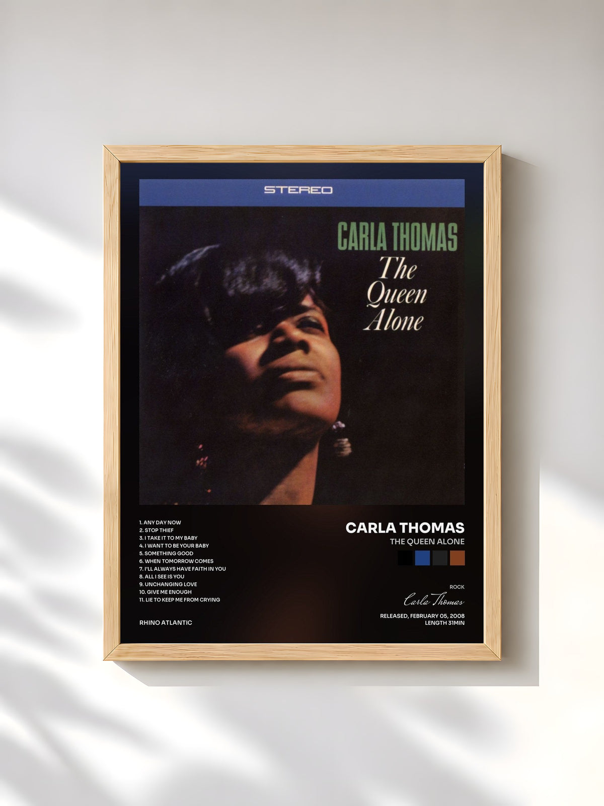 #bois Tableau de l'album The Queen Alone de Carla Thomas, cadre en bois brut, imprimé et encadré en France