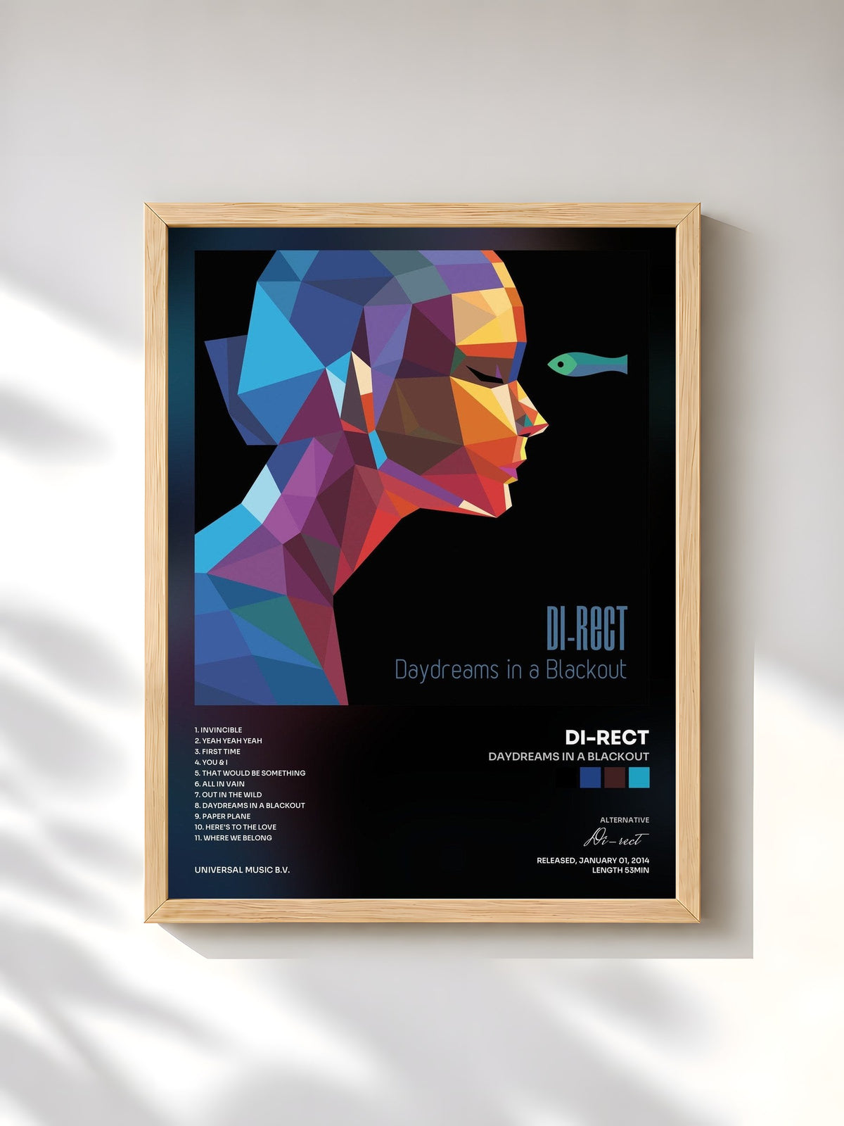 #bois Tableau de l'album Daydreams In A Blackout de Di-rect, cadre en bois brut, imprimé et encadré en France