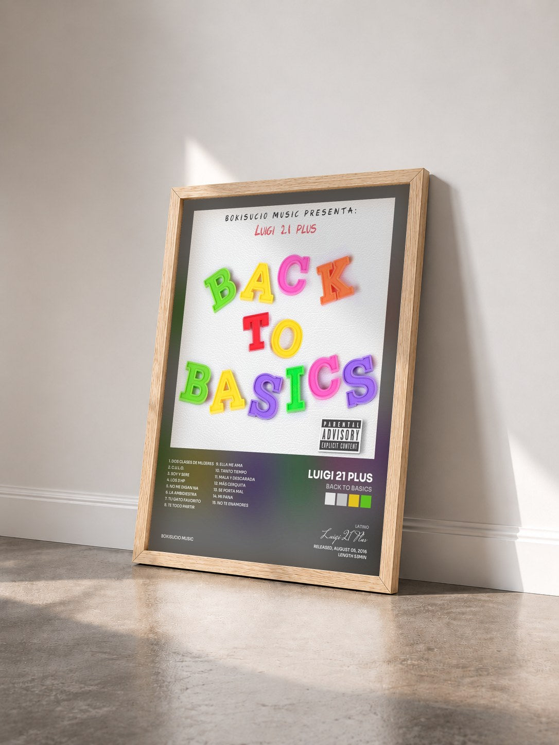#bois Tableau de l'album Back to Basics de Luigi 21 Plus vu de trois quarts, cadre en bois brut
