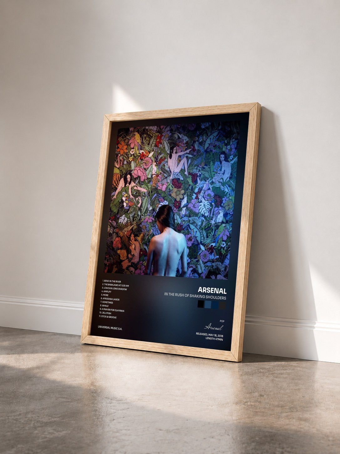 #bois Tableau de l'album In The Rush Of Shaking Shoulders de Arsenal vu de trois quarts, cadre en bois brut