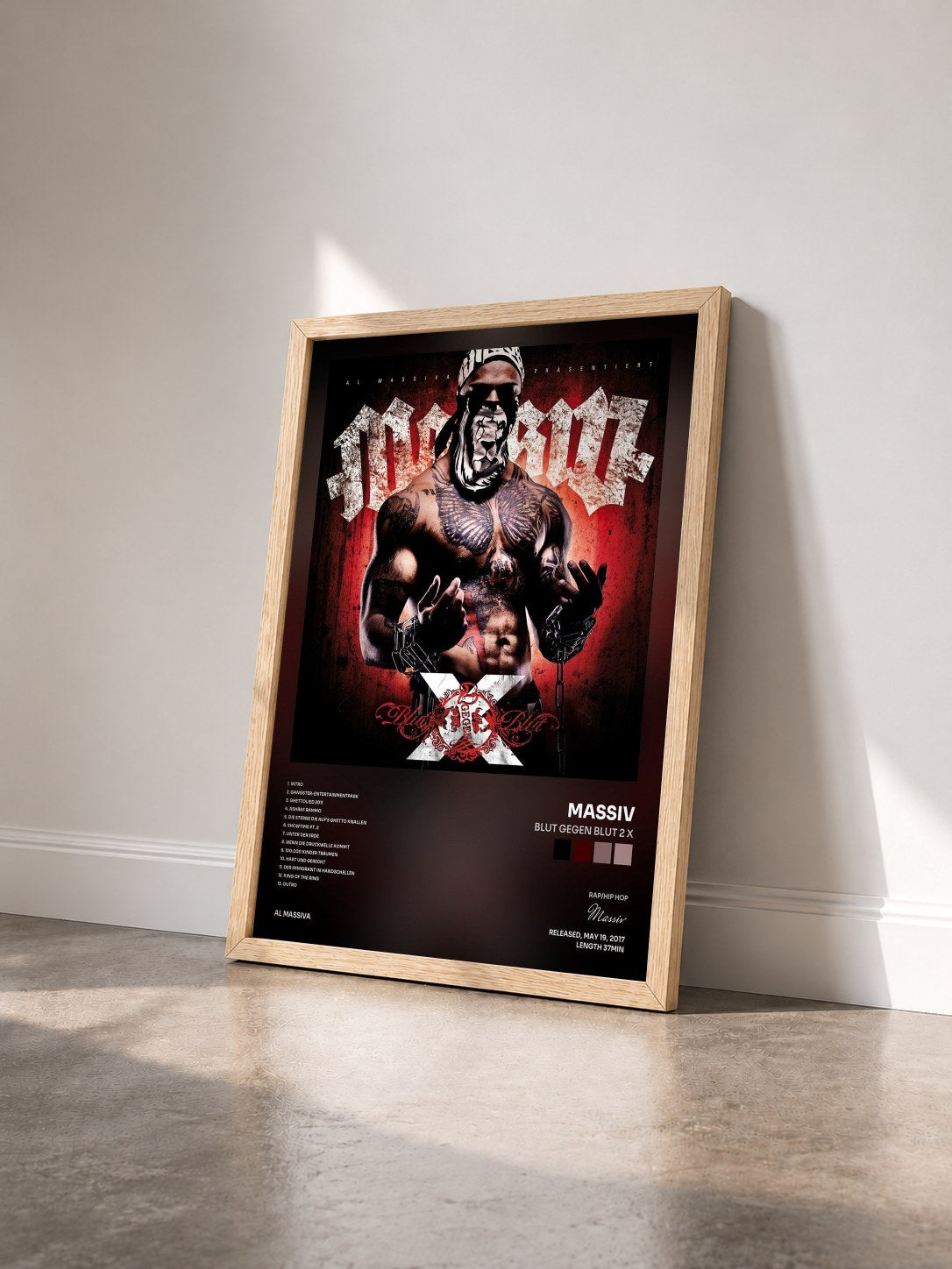 #bois Tableau de l'album Blut gegen Blut 2 X de Massiv vu de trois quarts, cadre en bois brut