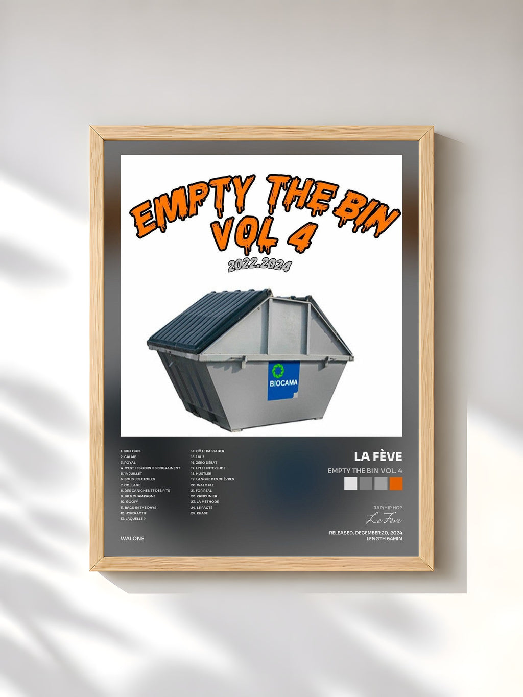 #bois Tableau de l'album EMPTY THE BIN VOL. 4 de La Fève, cadre en bois brut, imprimé et encadré en France