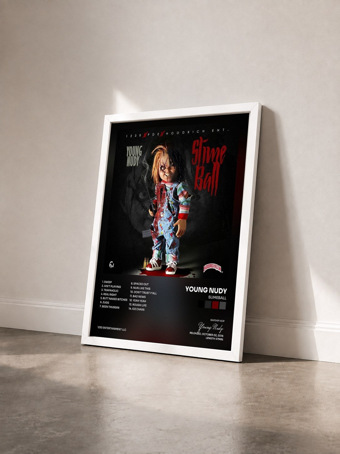 #blanc Tableau de l'album Slimeball de Young Nudy vu de trois quarts, cadre blanc