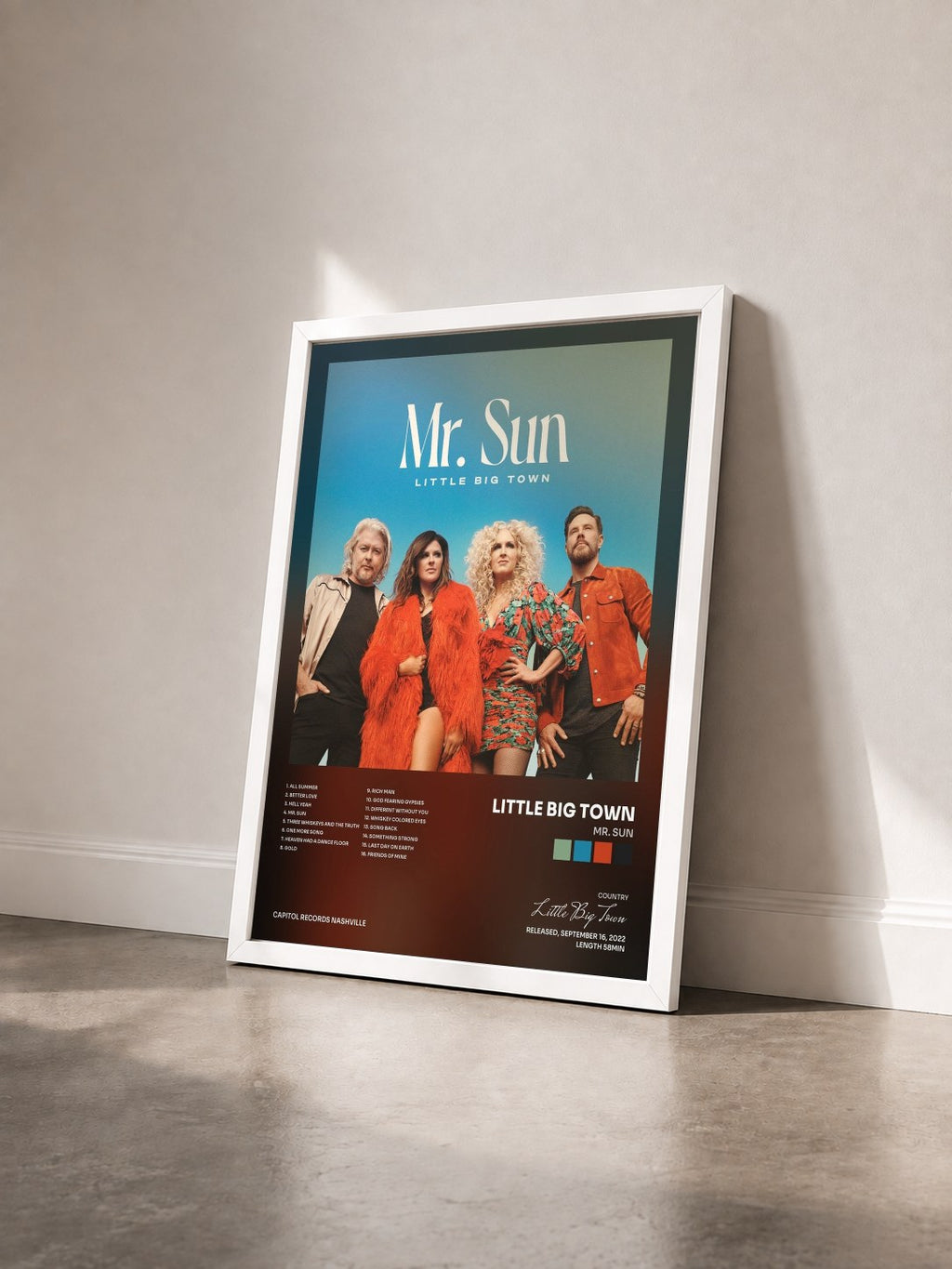 #blanc Tableau de l'album Mr. Sun de Little Big Town vu de trois quarts, cadre blanc