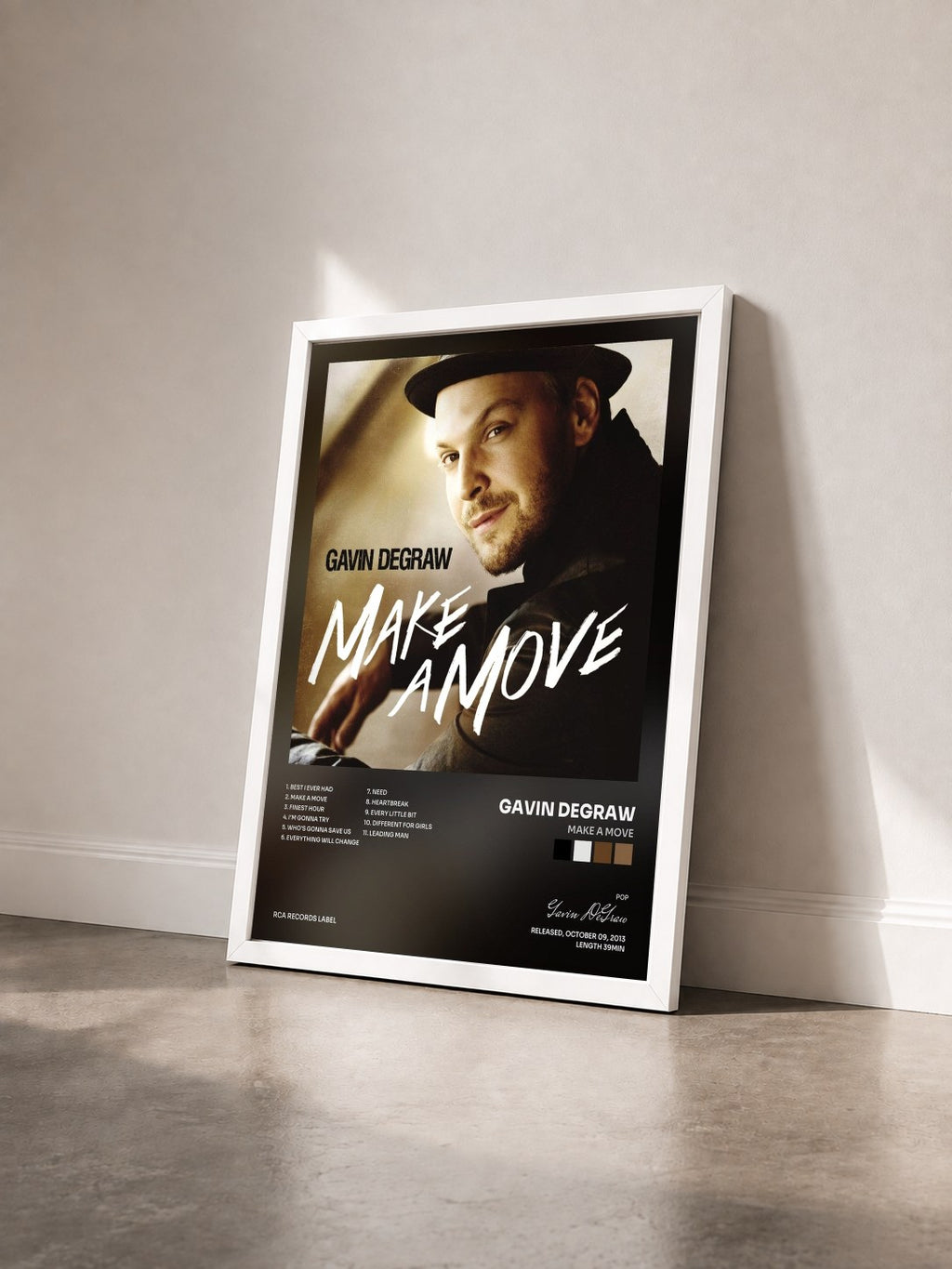 #blanc Tableau de l'album Make A Move de Gavin DeGraw vu de trois quarts, cadre blanc