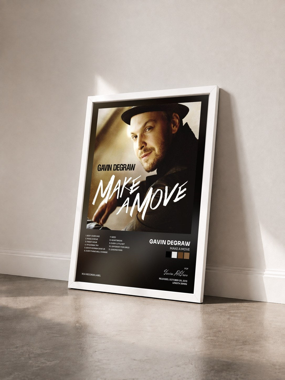 #blanc Tableau de l'album Make A Move de Gavin DeGraw vu de trois quarts, cadre blanc