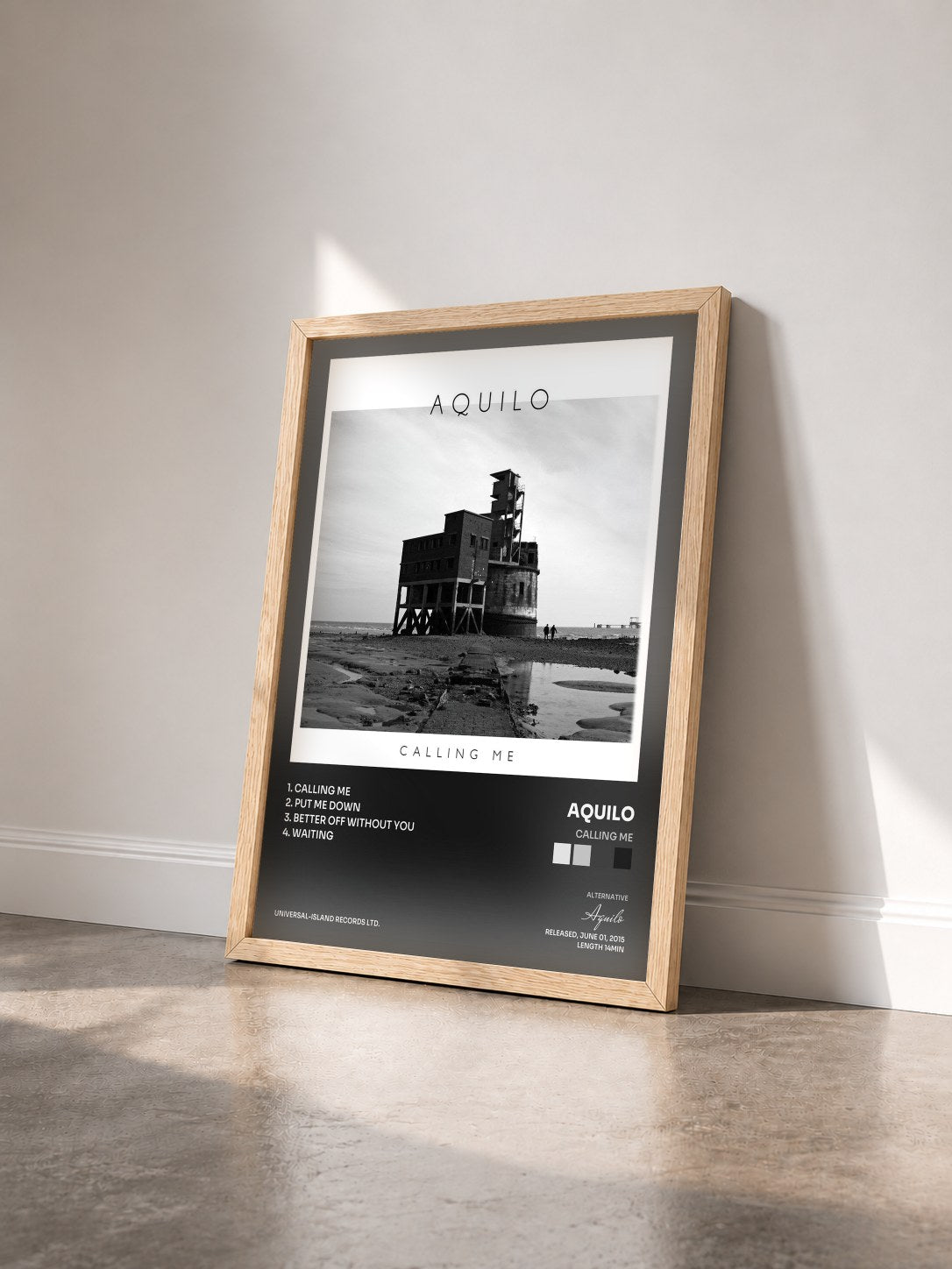 #bois Tableau de l'album Calling Me de Aquilo vu de trois quarts, cadre en bois brut