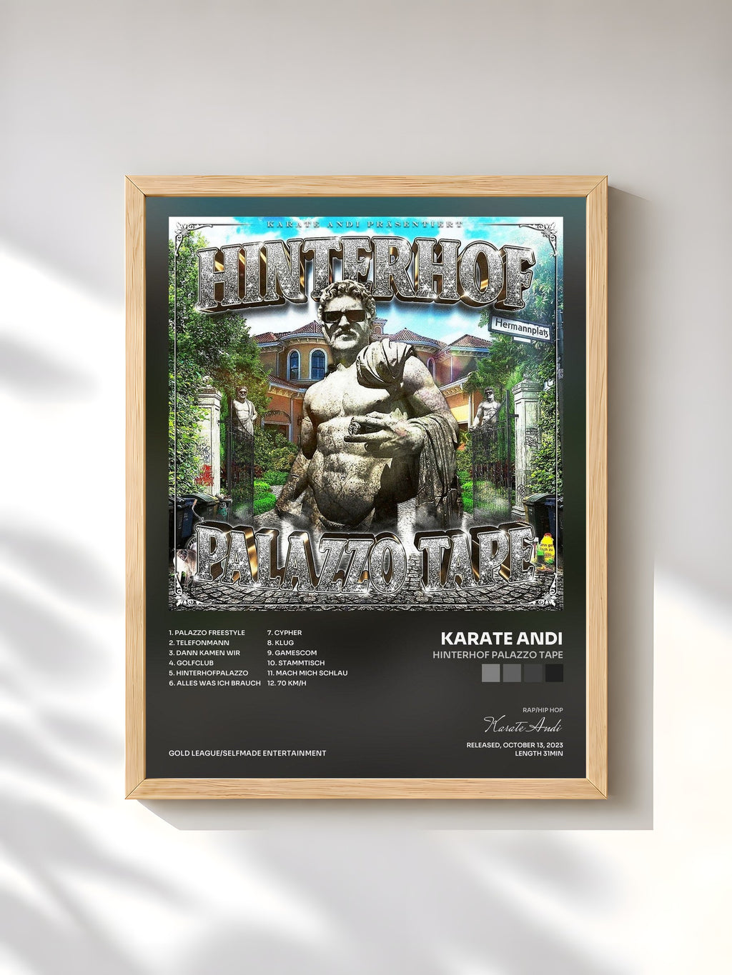 #bois Tableau de l'album Hinterhof Palazzo Tape de Karate Andi, cadre en bois brut, imprimé et encadré en France