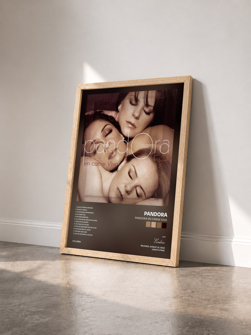 #bois Tableau de l'album Pandora En Carne Viva de Pandora vu de trois quarts, cadre en bois brut