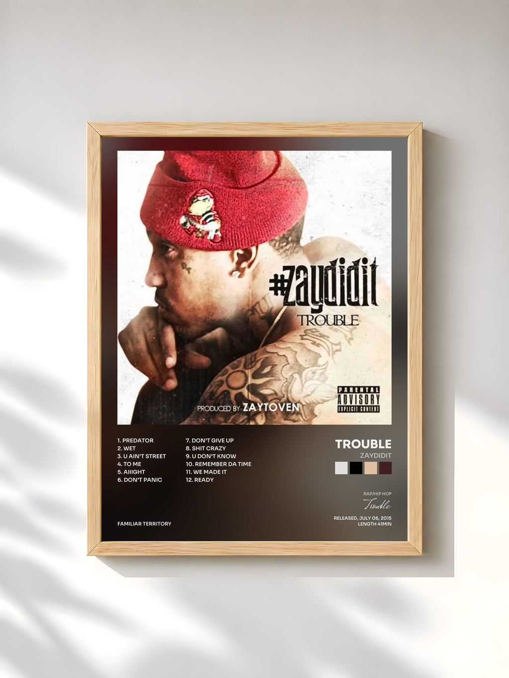#bois Tableau de l'album ZayDidit de Trouble, cadre en bois brut, imprimé et encadré en France