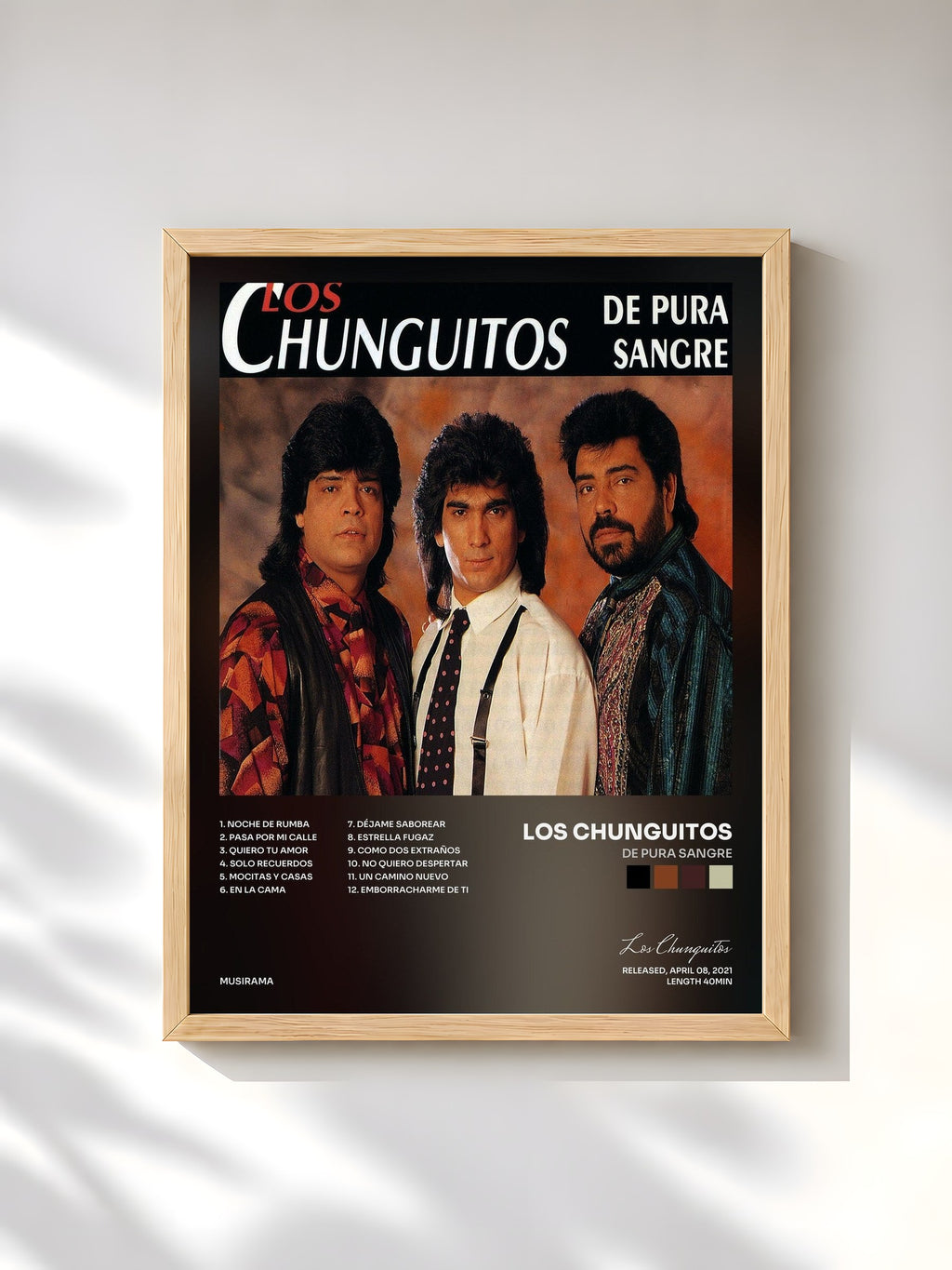 #bois Tableau de l'album De Pura Sangre de Los Chunguitos, cadre en bois brut, imprimé et encadré en France