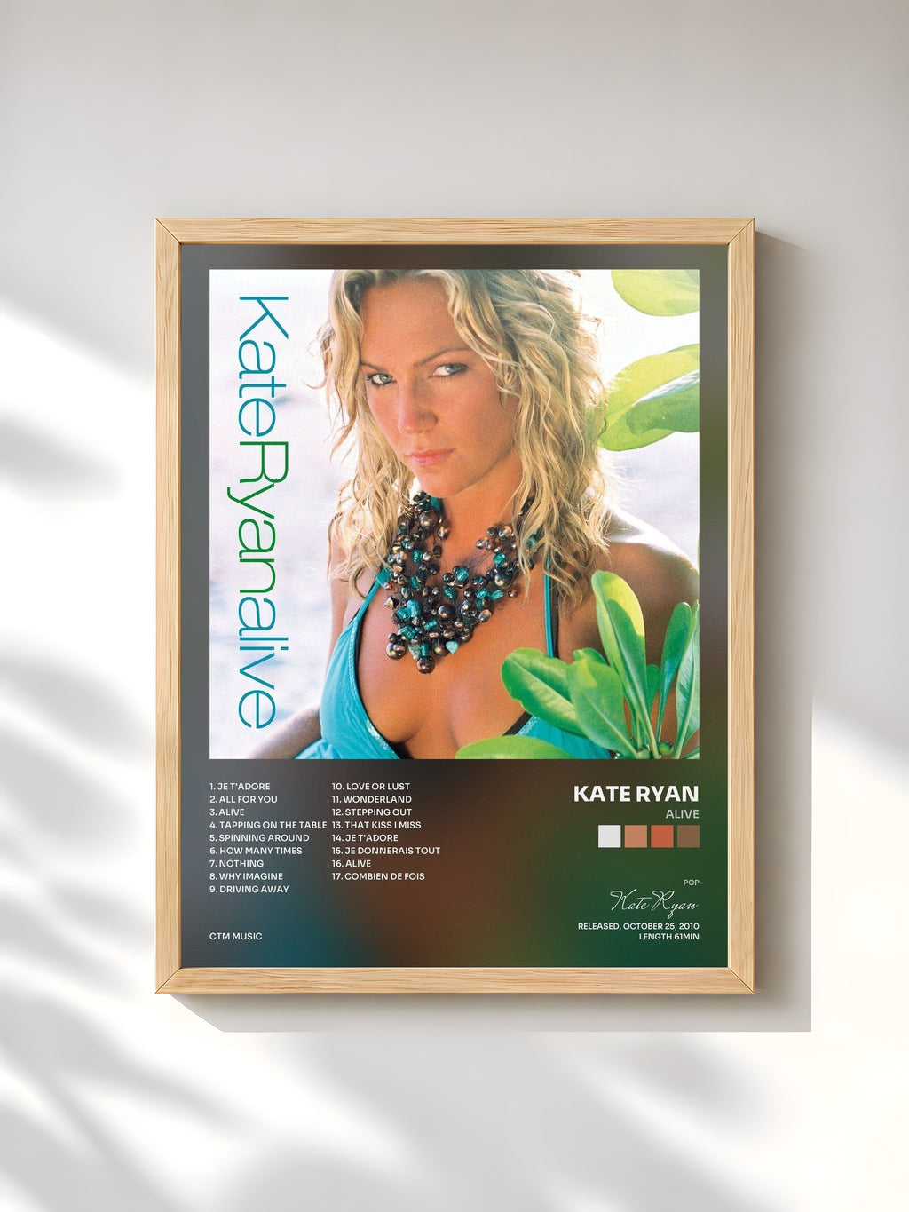 #bois Tableau de l'album Alive de Kate Ryan, cadre en bois brut, imprimé et encadré en France