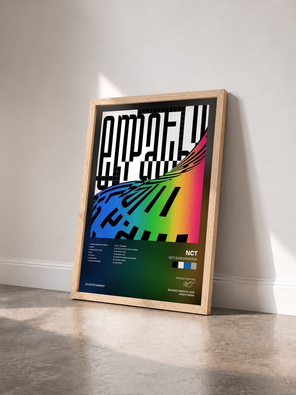 #bois Tableau de l'album NCT 2018 EMPATHY de NCT vu de trois quarts, cadre en bois brut
