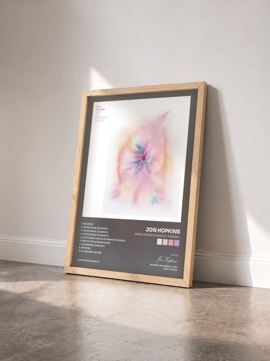 #bois Tableau de l'album Music For Psychedelic Therapy de Jon Hopkins vu de trois quarts, cadre en bois brut