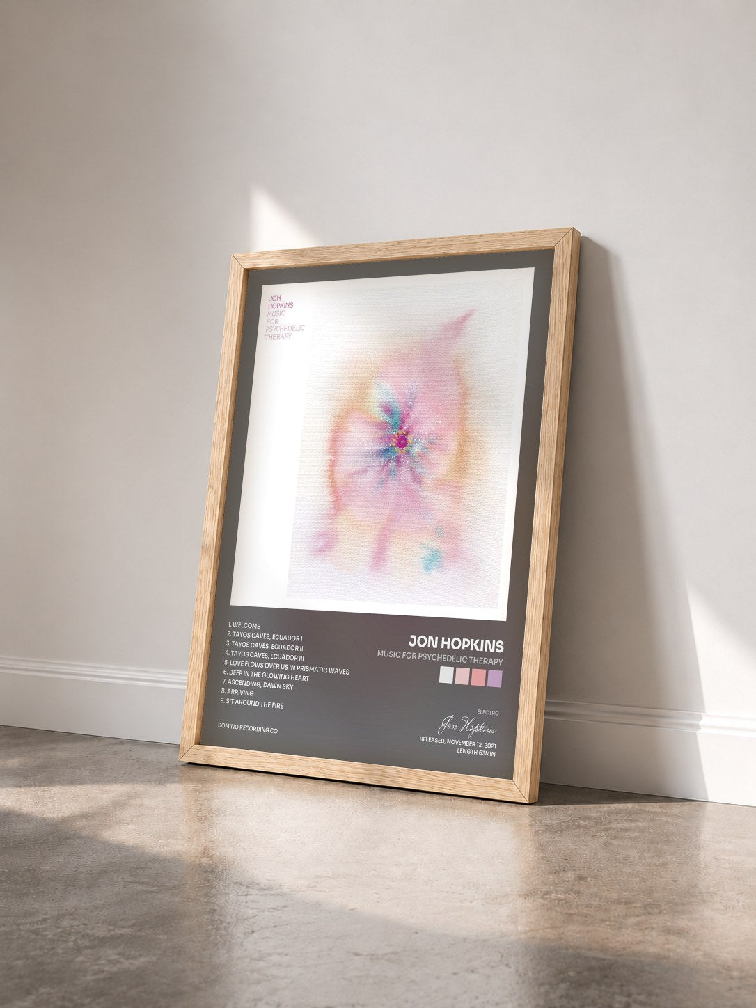 #bois Tableau de l'album Music For Psychedelic Therapy de Jon Hopkins vu de trois quarts, cadre en bois brut