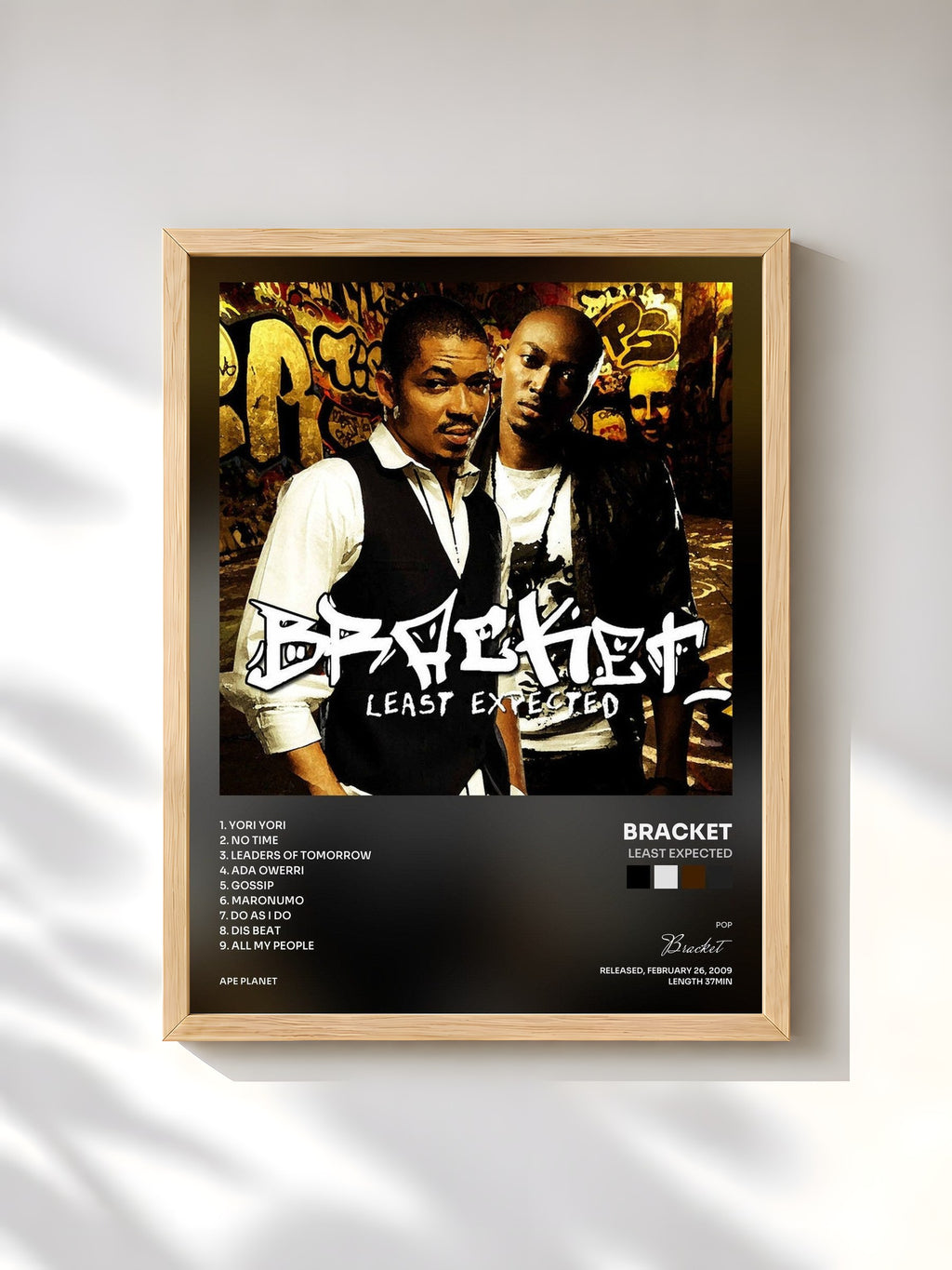 #bois Tableau de l'album Least Expected de Bracket, cadre en bois brut, imprimé et encadré en France