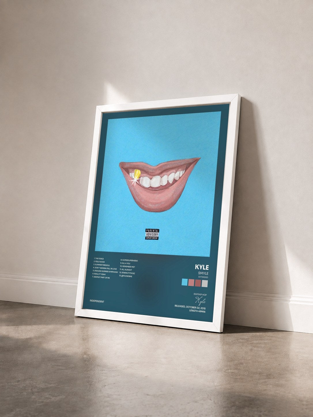 #blanc Tableau de l'album Smyle (Extended) de Kyle vu de trois quarts, cadre blanc