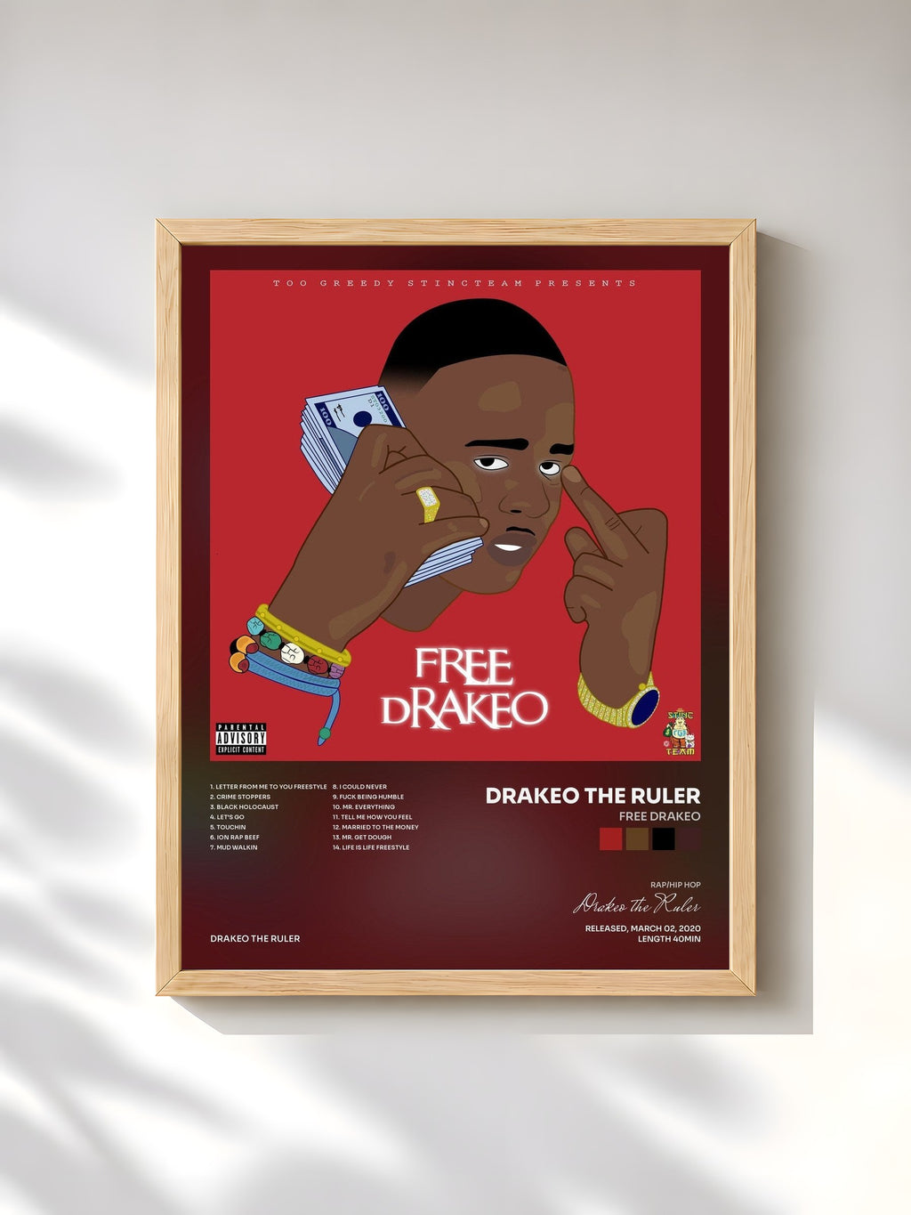 #bois Tableau de l'album Free Drakeo de Drakeo the Ruler, cadre en bois brut, imprimé et encadré en France