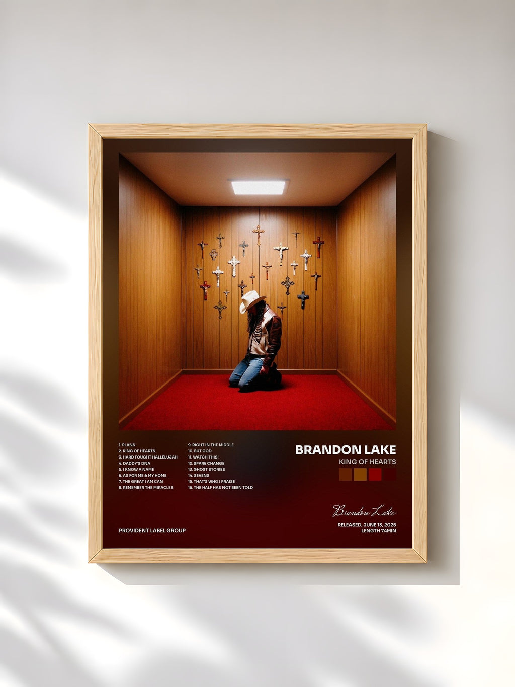#bois Tableau de l'album King Of Hearts de Brandon Lake, cadre en bois brut, imprimé et encadré en France