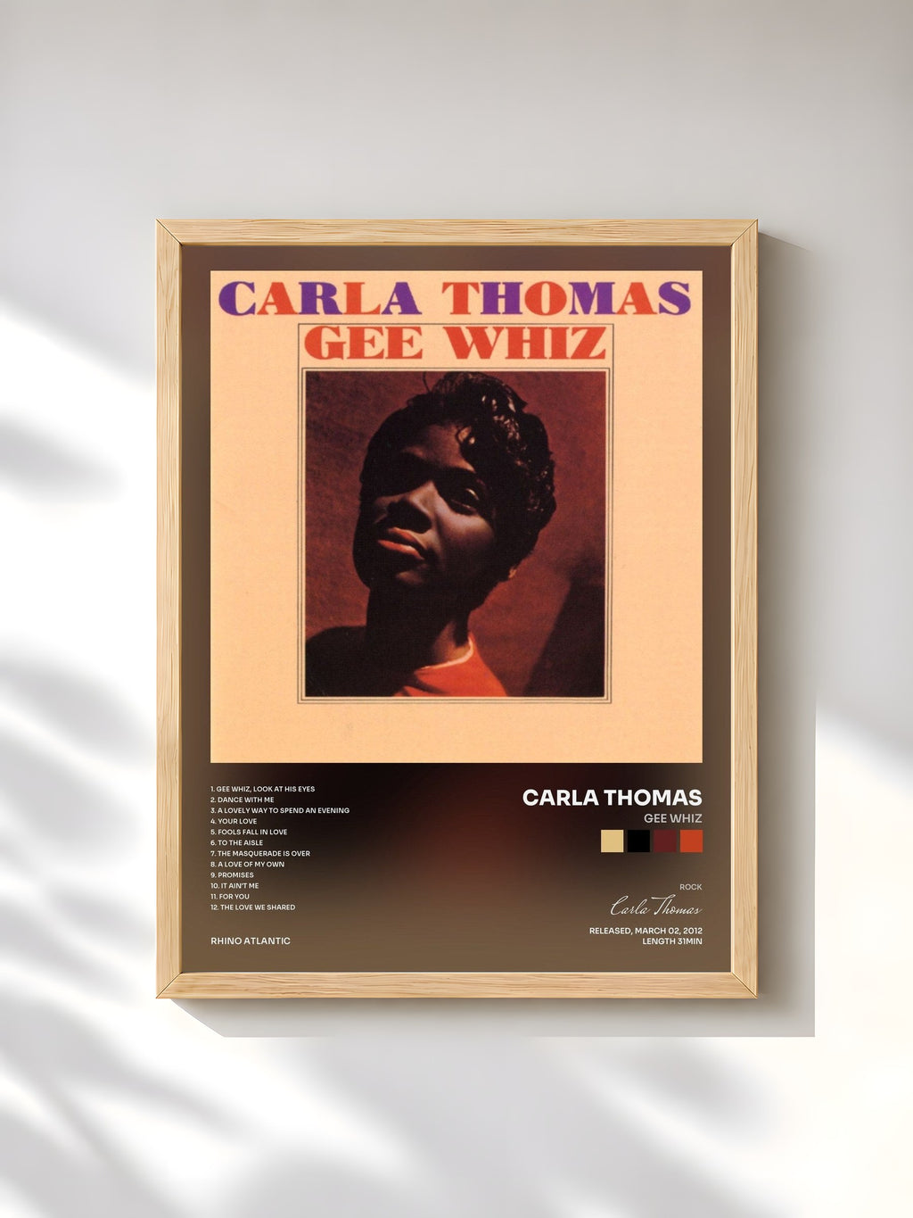 #bois Tableau de l'album Gee Whiz de Carla Thomas, cadre en bois brut, imprimé et encadré en France