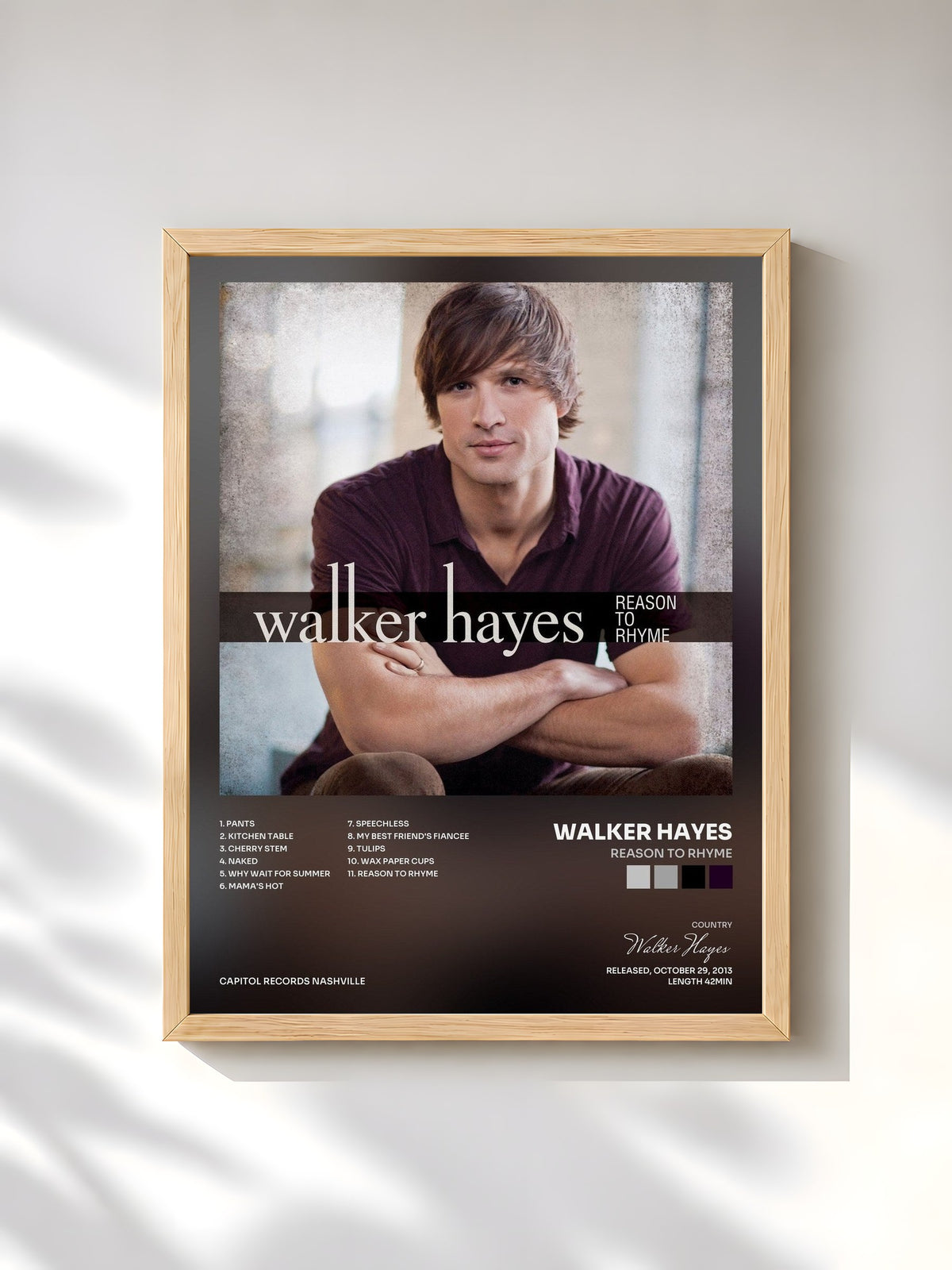 #bois Tableau de l'album Reason To Rhyme de Walker Hayes, cadre en bois brut, imprimé et encadré en France