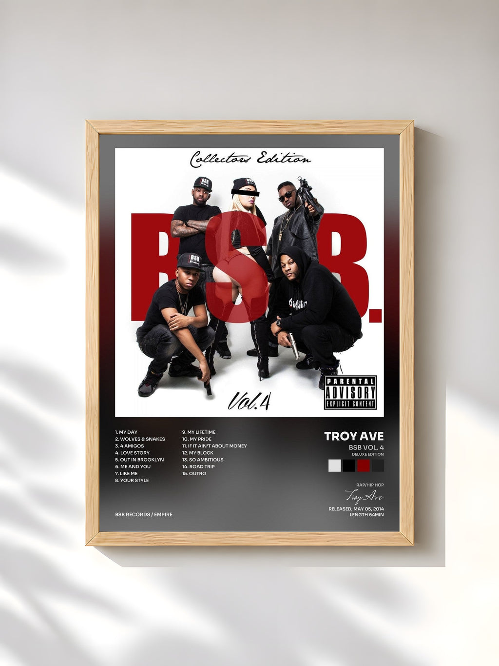 #bois Tableau de l'album BSB Vol. 4 (Deluxe Edition) de Troy Ave, cadre en bois brut, imprimé et encadré en France