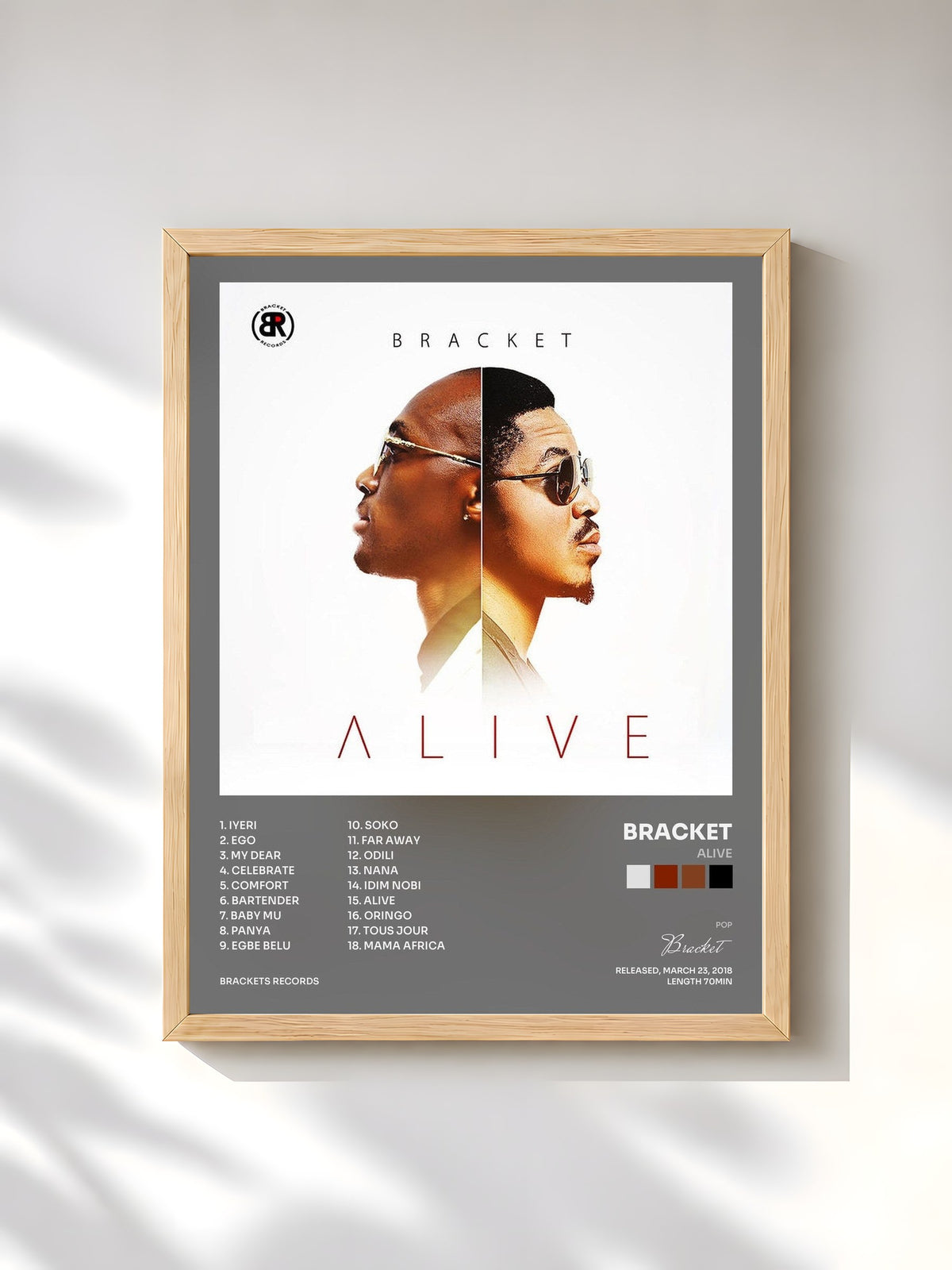 #bois Tableau de l'album Alive de Bracket, cadre en bois brut, imprimé et encadré en France