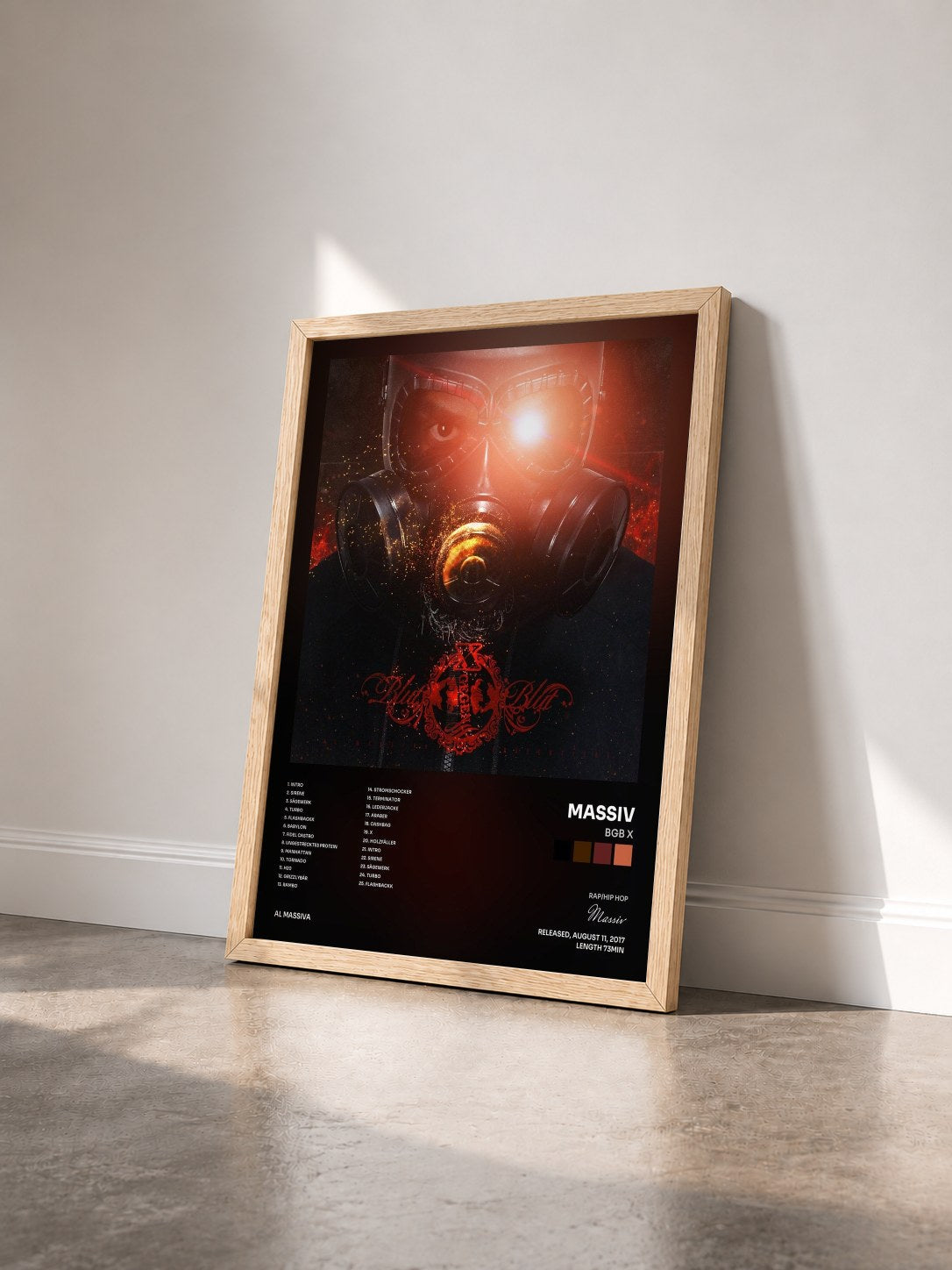 #bois Tableau de l'album BGB X de Massiv vu de trois quarts, cadre en bois brut