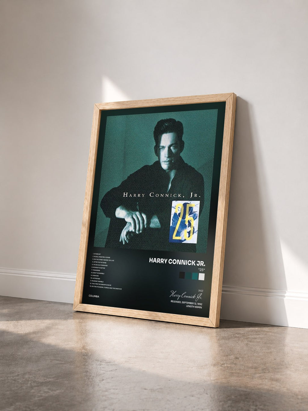 #bois Tableau de l'album "25" de Harry Connick Jr. vu de trois quarts, cadre en bois brut