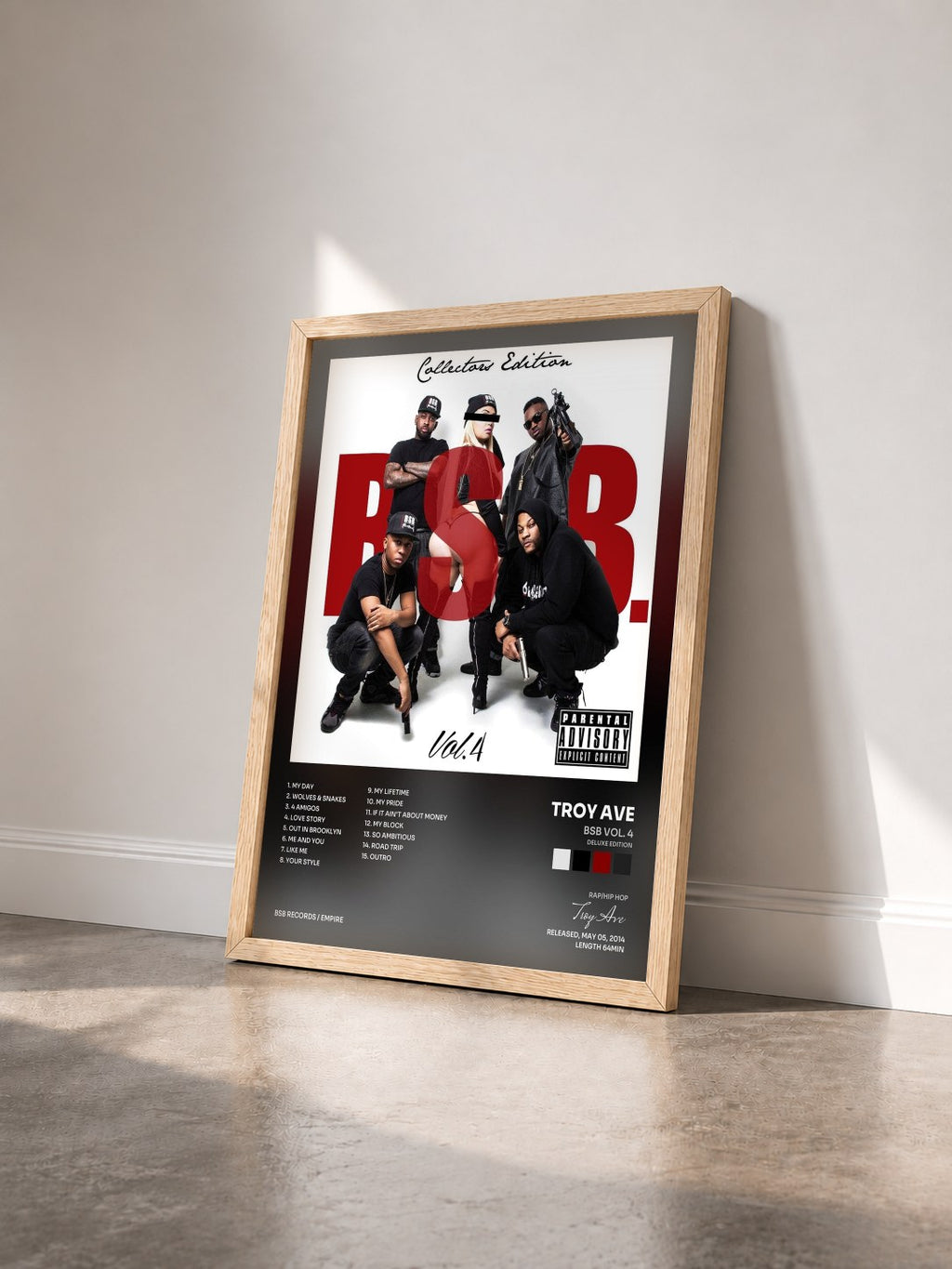 #bois Tableau de l'album BSB Vol. 4 (Deluxe Edition) de Troy Ave vu de trois quarts, cadre en bois brut