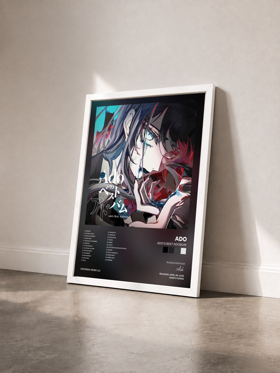 #blanc Tableau de l'album Ado's Best Adobum de Ado vu de trois quarts, cadre blanc