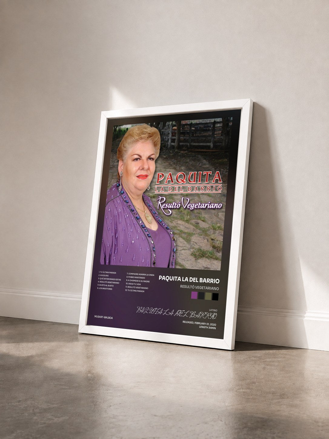 #blanc Tableau de l'album Resultó Vegetariano de PAQUITA LA DEL BARRIO vu de trois quarts, cadre blanc