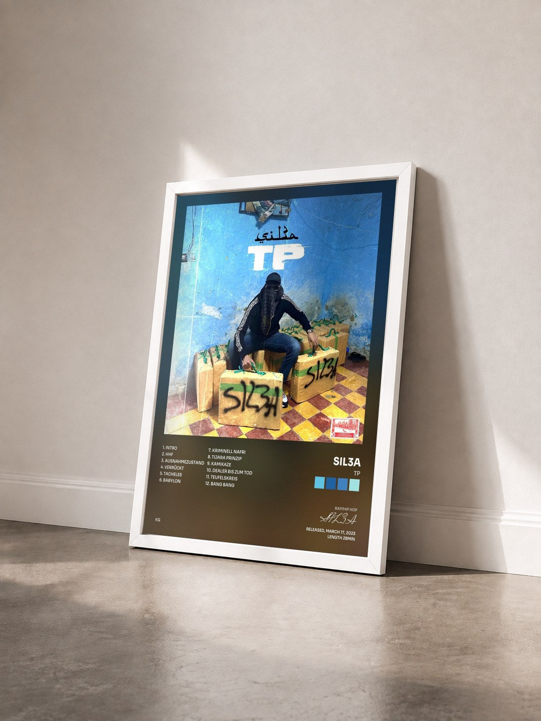 #blanc Tableau de l'album TP de SIL3A vu de trois quarts, cadre blanc