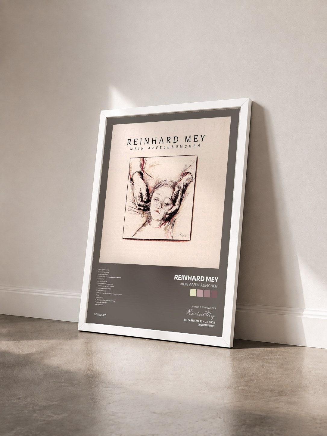 #blanc Tableau de l'album Mein Apfelbäumchen de Reinhard Mey vu de trois quarts, cadre blanc