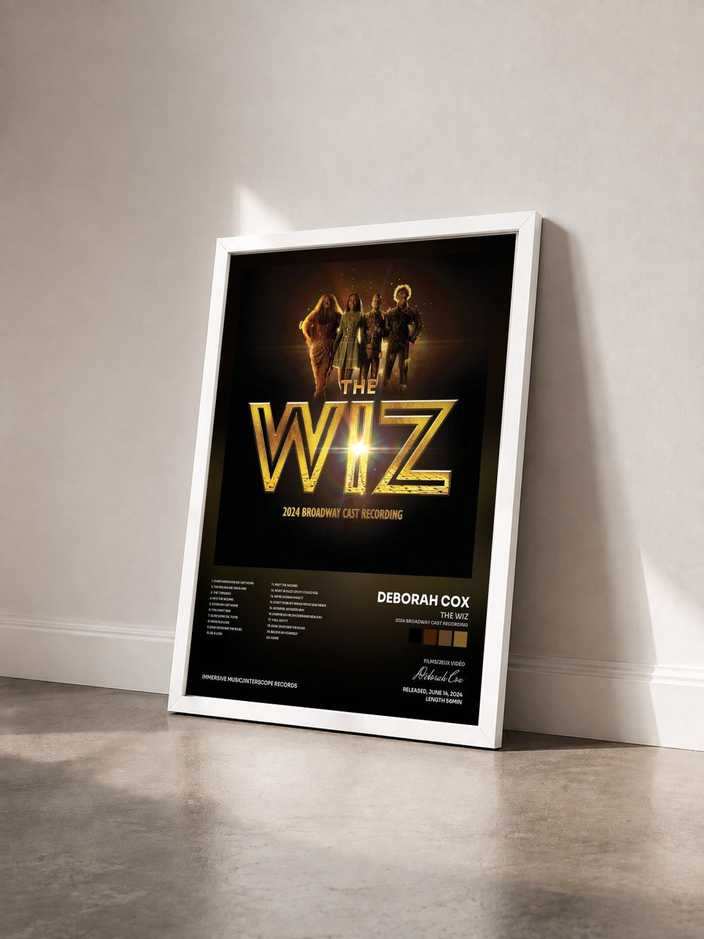#blanc Tableau de l'album THE WIZ (2024 Broadway Cast Recording) de Deborah Cox vu de trois quarts, cadre blanc