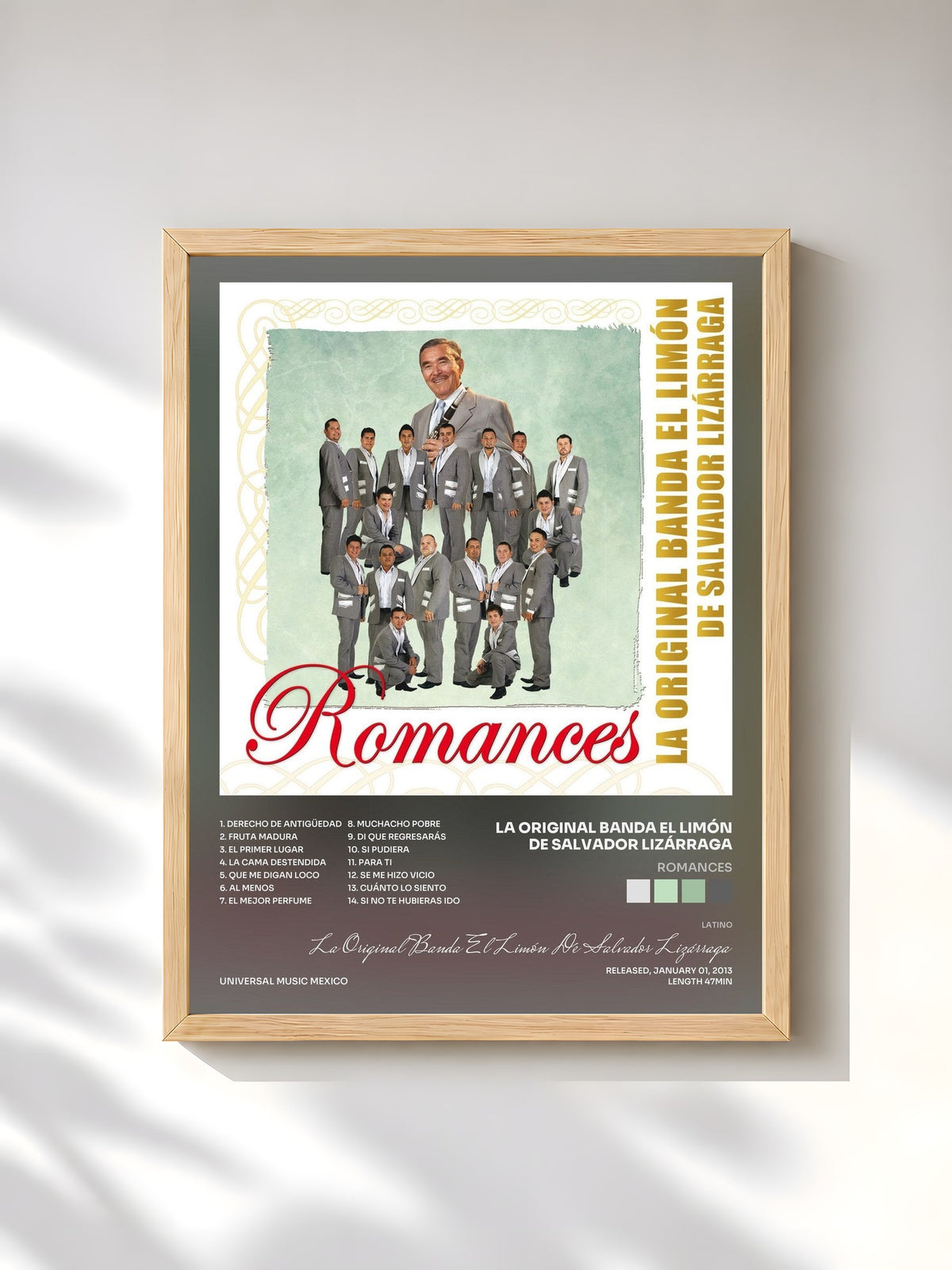 #bois Tableau de l'album Romances de La Original Banda El Limón De Salvador Lizárraga, cadre en bois brut, imprimé et encadré en France