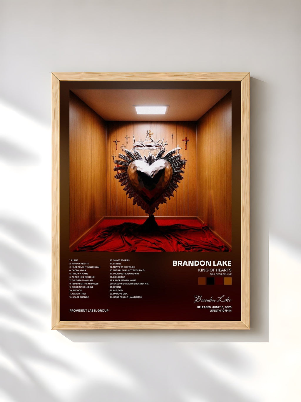 #bois Tableau de l'album King Of Hearts (Full Deck Deluxe) de Brandon Lake, cadre en bois brut, imprimé et encadré en France