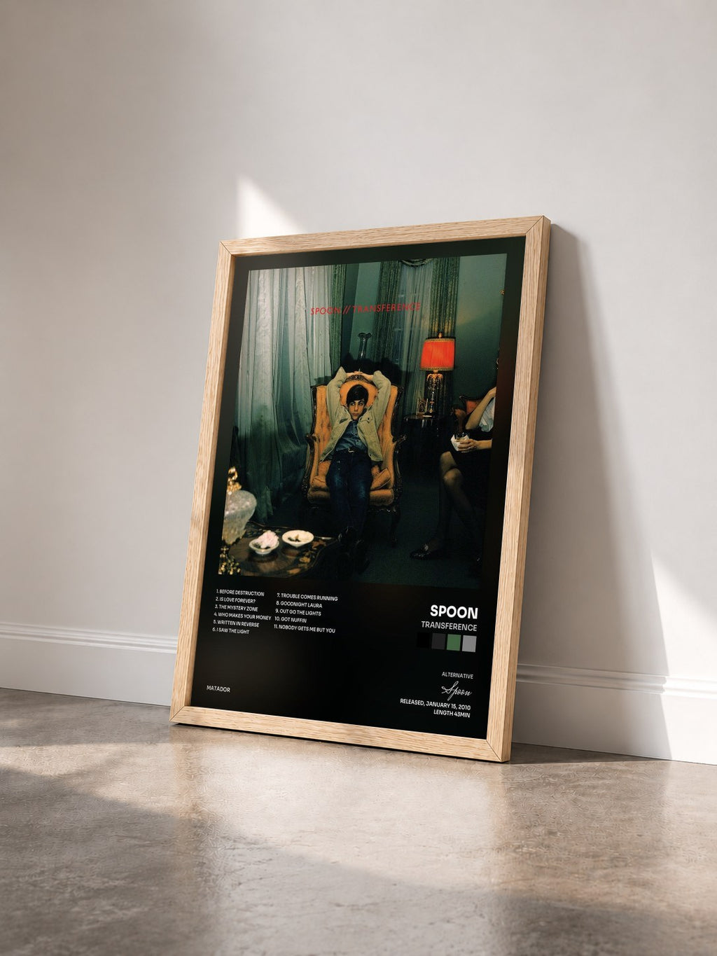 #bois Tableau de l'album Transference de Spoon vu de trois quarts, cadre en bois brut