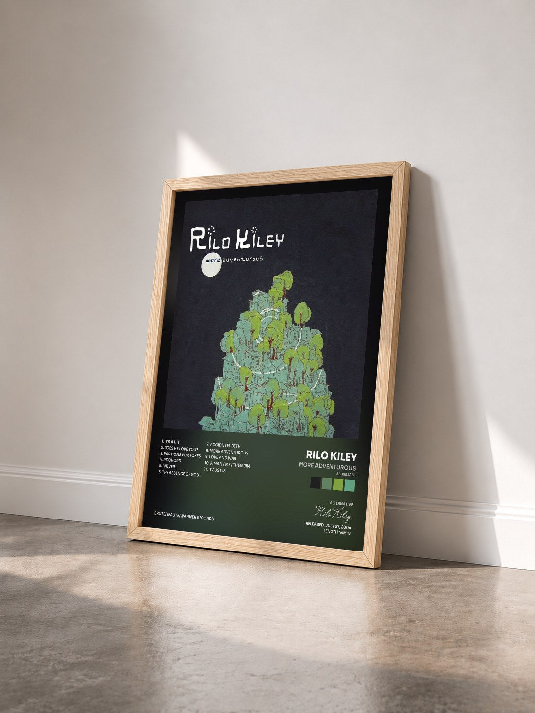 #bois Tableau de l'album More Adventurous (U.S. Release) de Rilo Kiley vu de trois quarts, cadre en bois brut