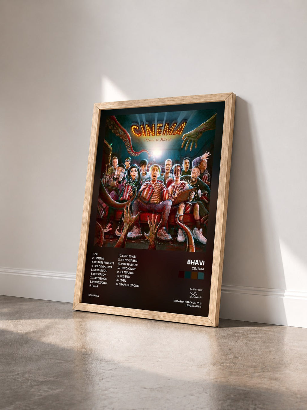 #bois Tableau de l'album CINEMA de Bhavi vu de trois quarts, cadre en bois brut