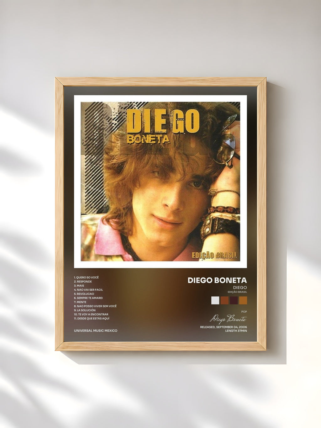 #bois Tableau de l'album Diego (Edição Brasil) de Diego Boneta, cadre en bois brut, imprimé et encadré en France
