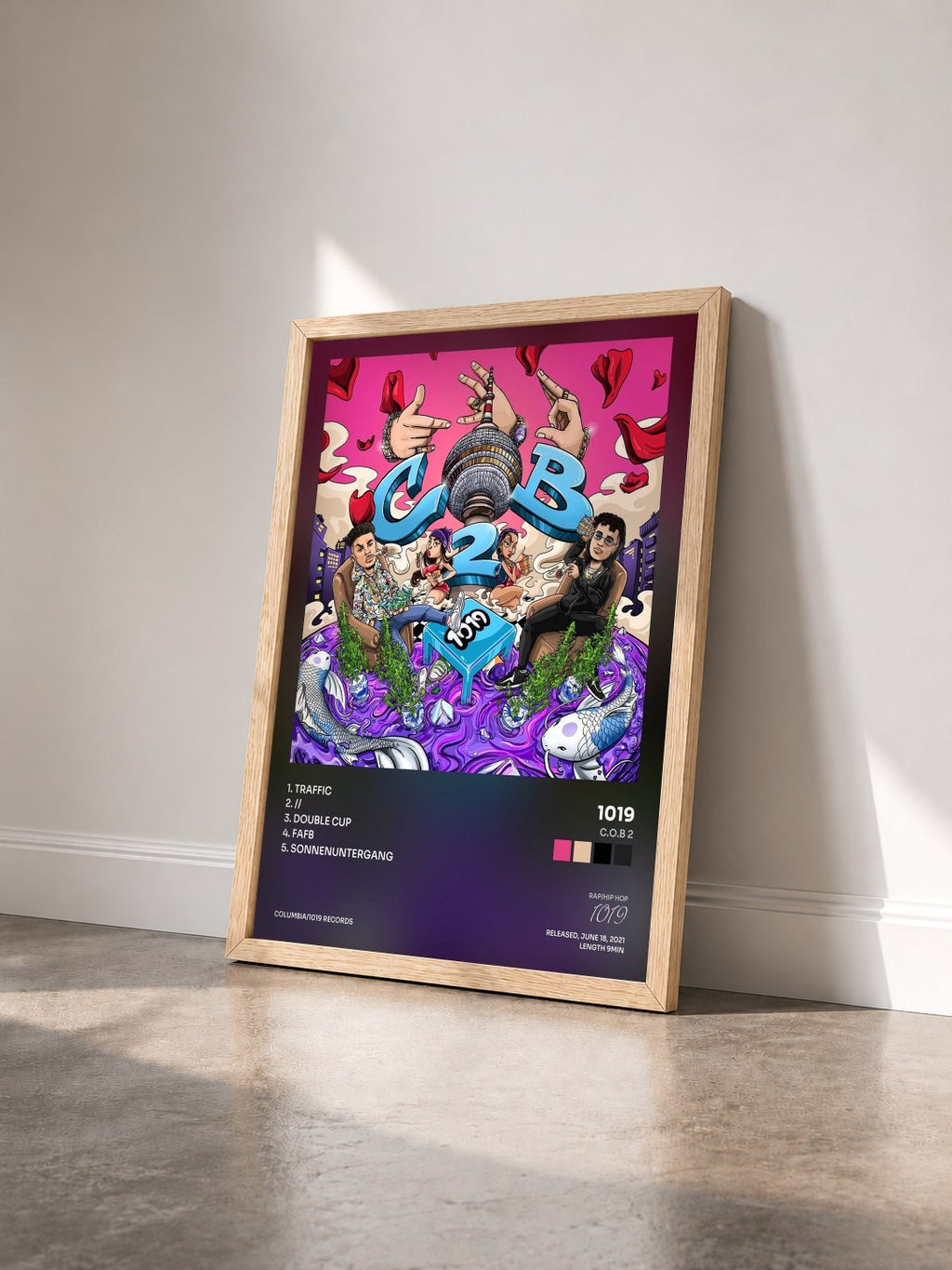 #bois Tableau de l'album C.o.B 2 de 1019 vu de trois quarts, cadre en bois brut