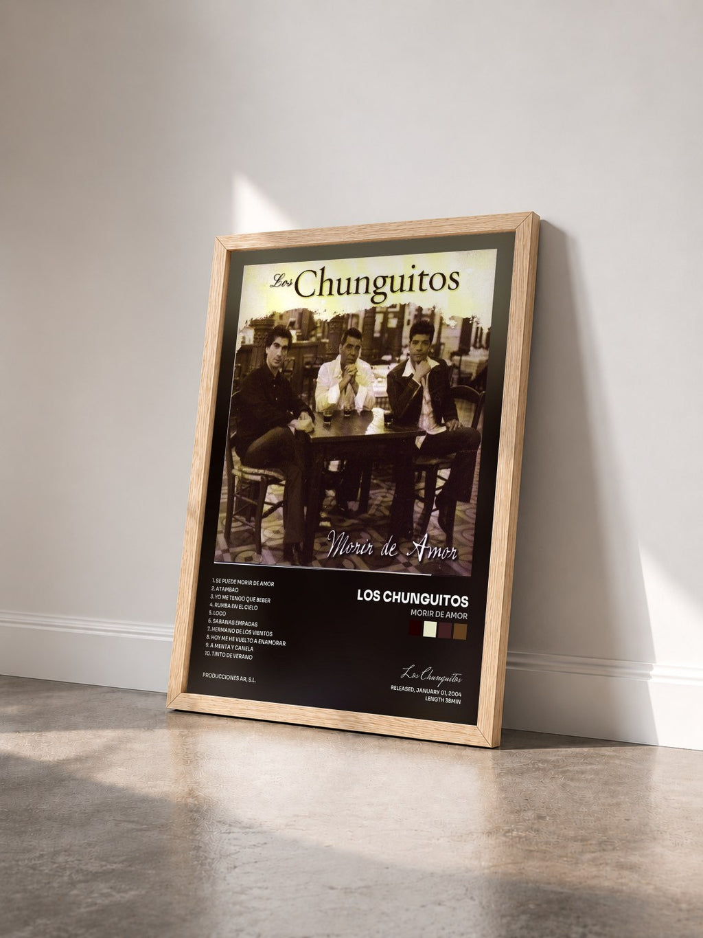 #bois Tableau de l'album Morir De Amor de Los Chunguitos vu de trois quarts, cadre en bois brut