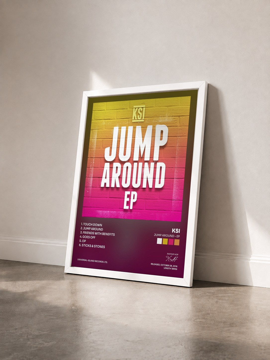 #blanc Tableau de l'album Jump Around - EP de KSI vu de trois quarts, cadre blanc