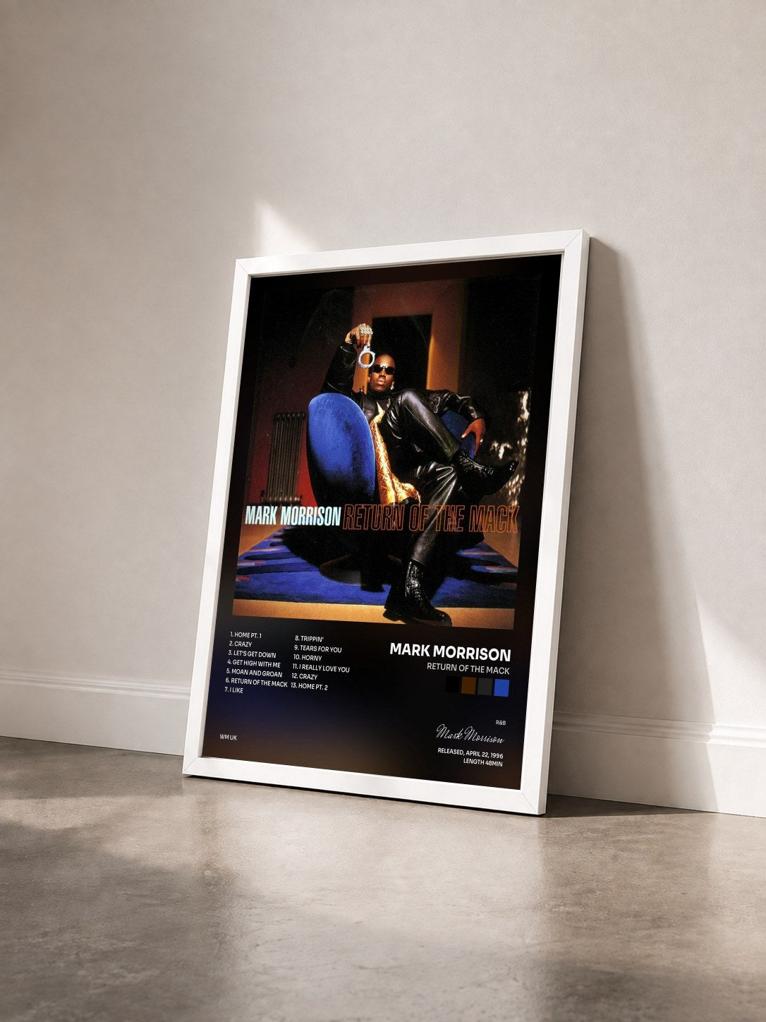 #blanc Tableau de l'album Return of the Mack de Mark Morrison vu de trois quarts, cadre blanc