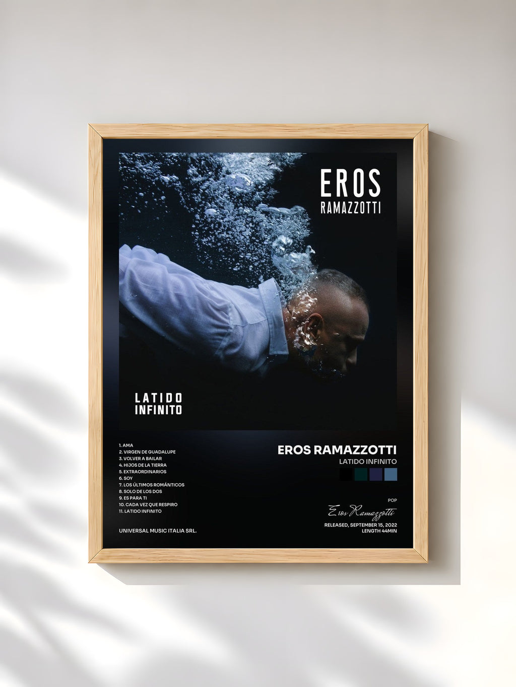 #bois Tableau de l'album Latido Infinito de Eros Ramazzotti, cadre en bois brut, imprimé et encadré en France