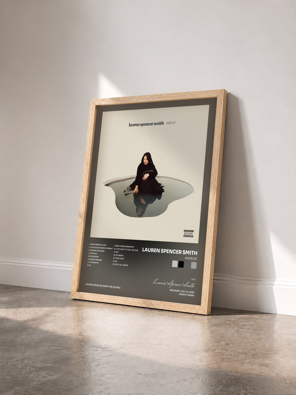 #bois Tableau de l'album Mirror de Lauren Spencer Smith vu de trois quarts, cadre en bois brut