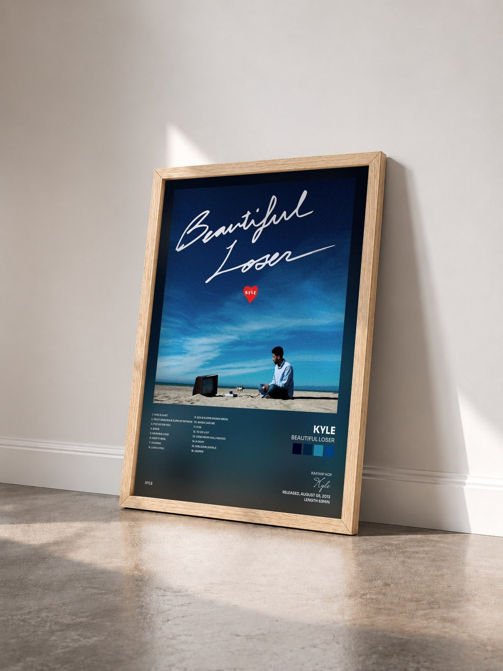 #bois Tableau de l'album Beautiful Loser de Kyle vu de trois quarts, cadre en bois brut