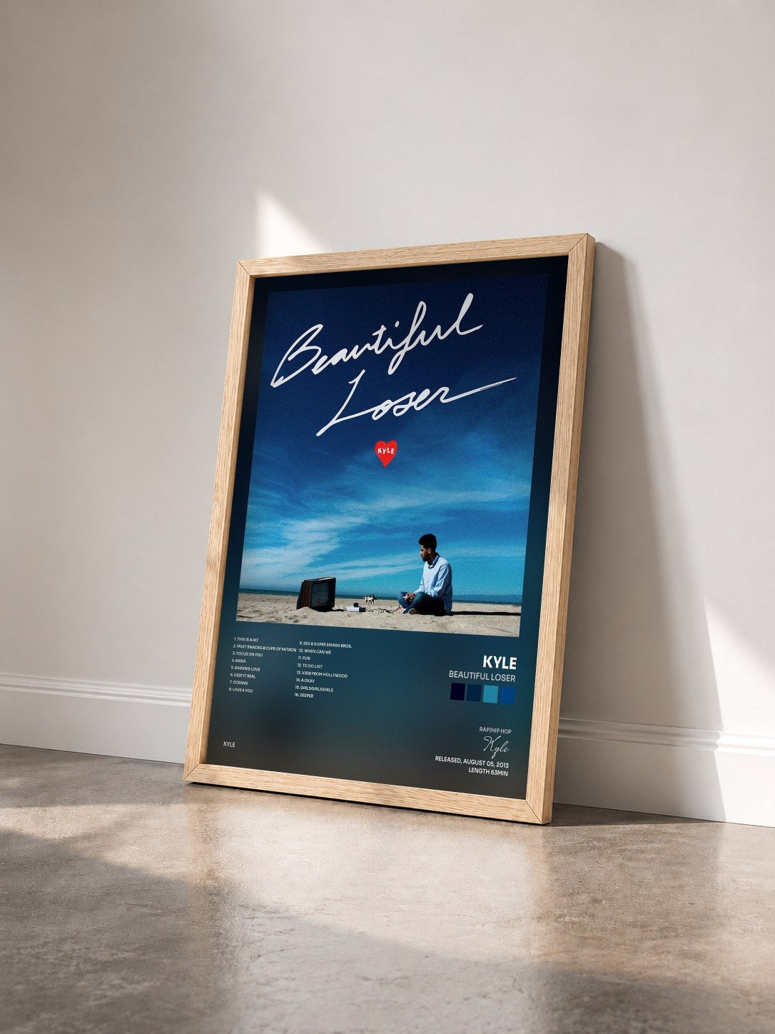 #bois Tableau de l'album Beautiful Loser de Kyle vu de trois quarts, cadre en bois brut