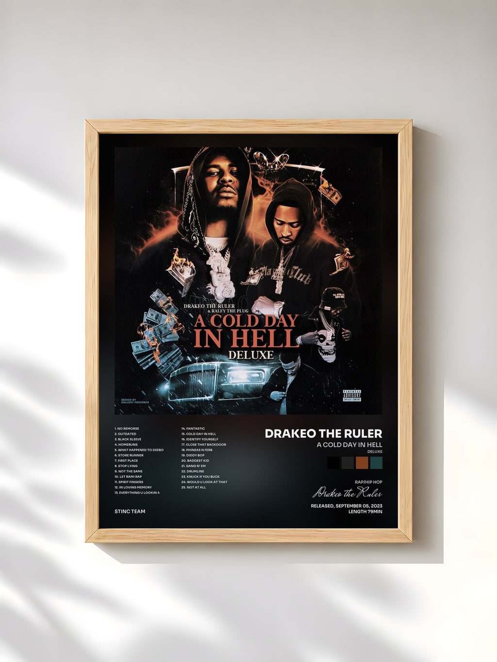 #bois Tableau de l'album A Cold Day In Hell (Deluxe) de Drakeo the Ruler, cadre en bois brut, imprimé et encadré en France